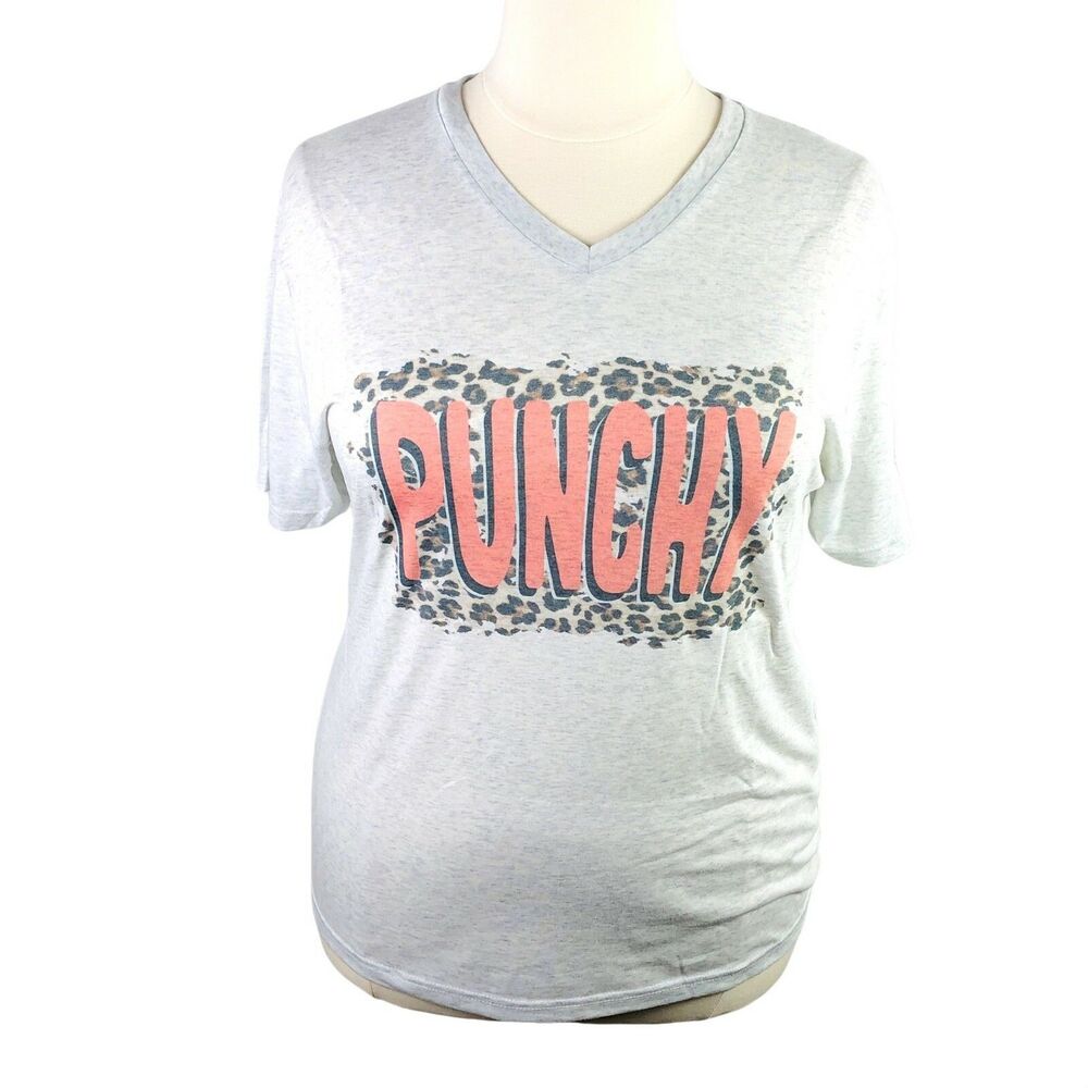 Women's T -Shirt "Punchy" Cowgirl Western Heather Grey Tri-Blend V-Neck XL - Picture 2 of 5